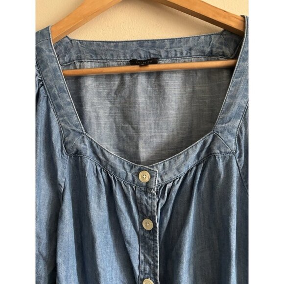 Talbots Blue Chambray Square Neck Button Up Top Blouse Shirt 2X Peasant Boho - Picture 4 of 8